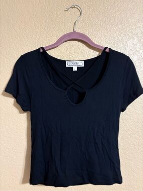 Hippie Rose Black Short Sleeve Cutout Keyhole Top